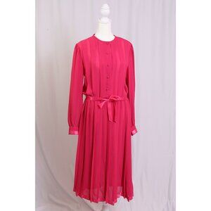 Hot Pink Dress – Flowy Button-Up with Ribbon Tie